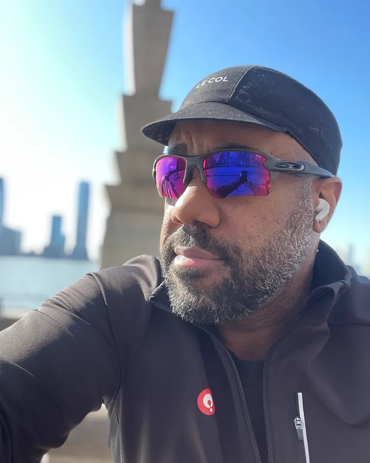 Ladell cycling by the NYC waterfront